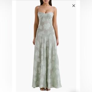 NWT House of CB Seren Aqua Sheer Lace-Up Back Gown